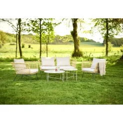 Lisomme Dax rotan tuinstoel naturel met kussens beige