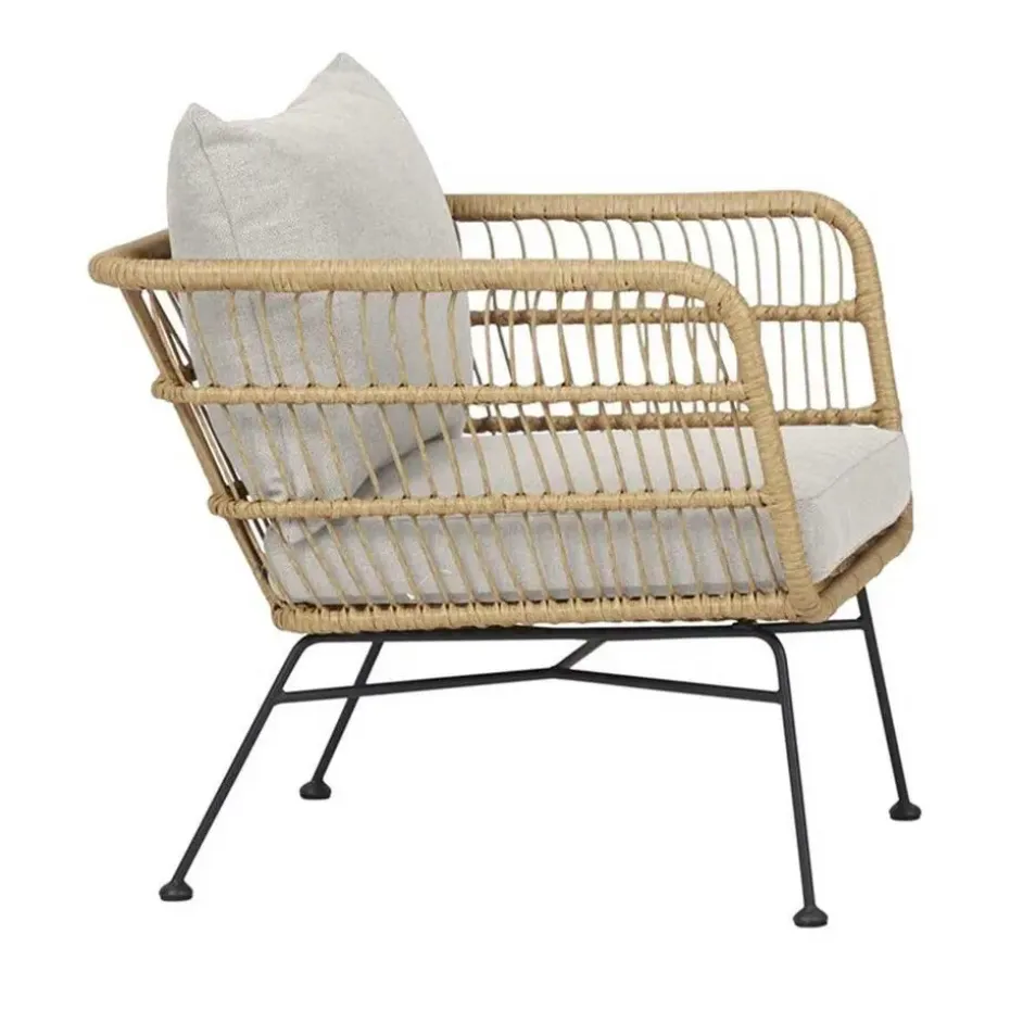 Lisomme Dax rotan tuinstoel naturel met kussens beige