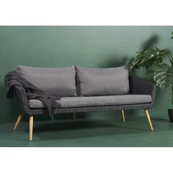 Lisomme Fien rotan tuinbank zwart - Met zitkussens