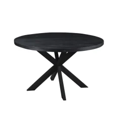 Livingfurn - Eetkamertafel Kala Round Black - Mangohout - 150 cm - Zwart