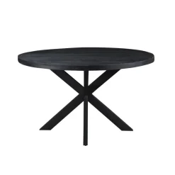 Livingfurn - Eetkamertafel Kala Round Black - Mangohout - 150 cm - Zwart