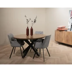 Livingfurn - Eetkamertafel Jesper Round 130cm - Mangohout / Gecoat Staal