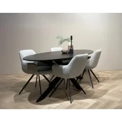 Livingfurn - Eetkamertafel Oslo Ovaal Zwart - Acasia Hout - 180 cm