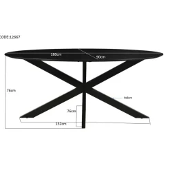 Livingfurn - Eetkamertafel Oslo Ovaal Zwart - Acasia Hout - 180 cm