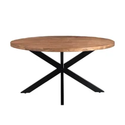 Livingfurn - Eetkamertafel Rocky Round Spider 150cm - Mangohout / Gecoat Staal