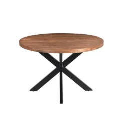Livingfurn - Eetkamertafel Rocky Round Spider 150cm - Mangohout / Gecoat Staal