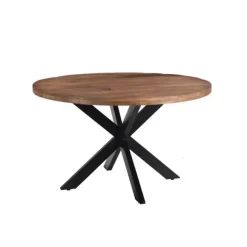 Livingfurn - Eetkamertafel Rocky Round Spider 150cm - Mangohout / Gecoat Staal