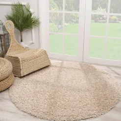 Loca Shaggy Rond Vloerkleed Beige Hoogpolig - 200 CM ROND