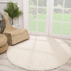 Loca Shaggy Rond Vloerkleed Creme Hoogpolig - 120 CM ROND
