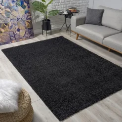 Loca Shaggy Vloerkleed – Modern Uni Effen – Zwart Hoogpolig & Zacht - 200x290 CM
