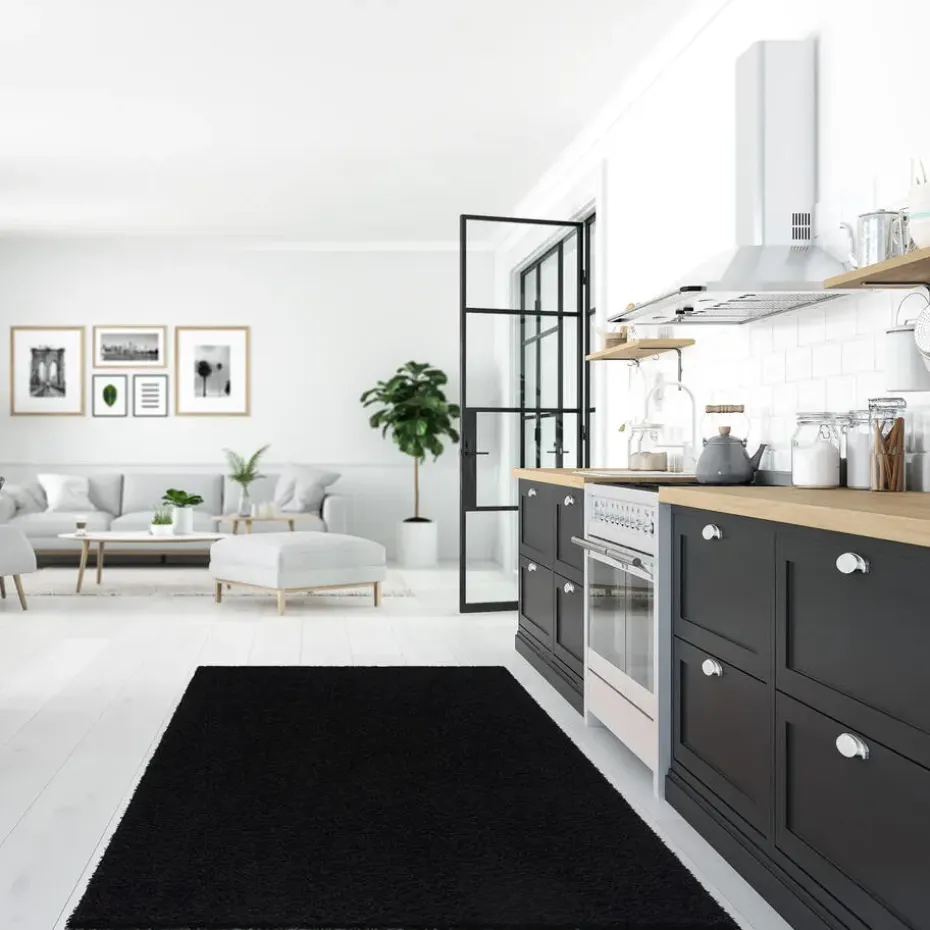 Loca Shaggy Vloerkleed – Modern Uni Effen – Zwart Hoogpolig & Zacht - 200x290 CM