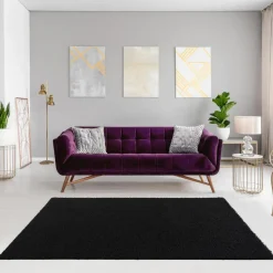 Loca Shaggy Vloerkleed – Modern Uni Effen – Zwart Hoogpolig & Zacht - 200x290 CM