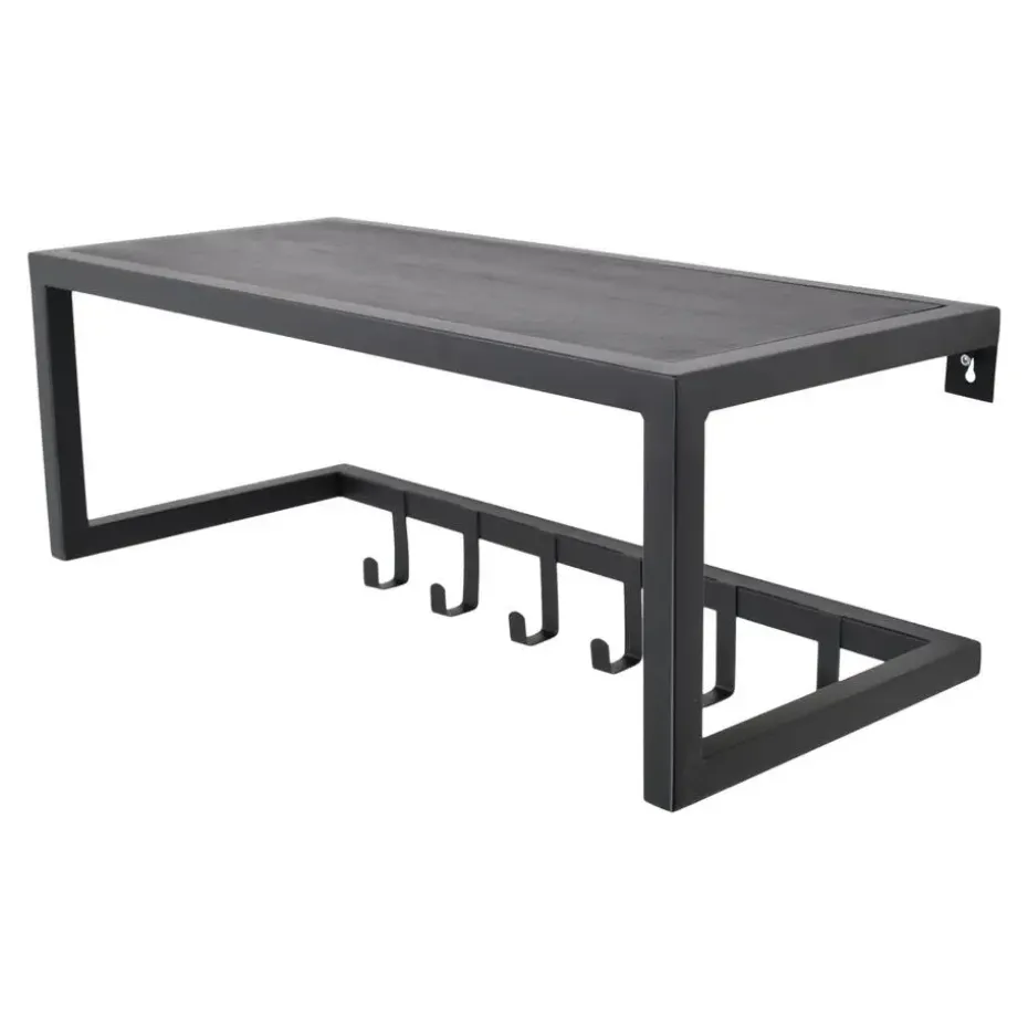 LOFT42 Woody Kapstok Zwart - Hoedenplank - Zwart Mangohout - Metaal