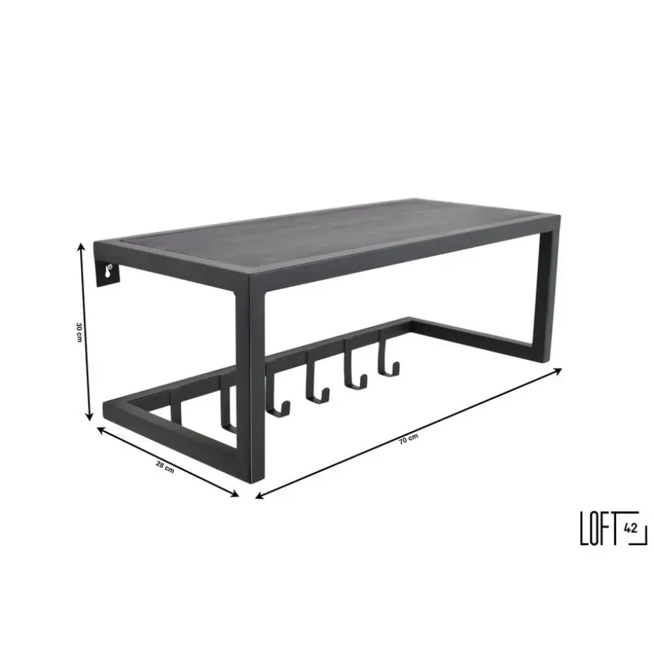 LOFT42 Woody Kapstok Zwart - Hoedenplank - Zwart Mangohout - Metaal