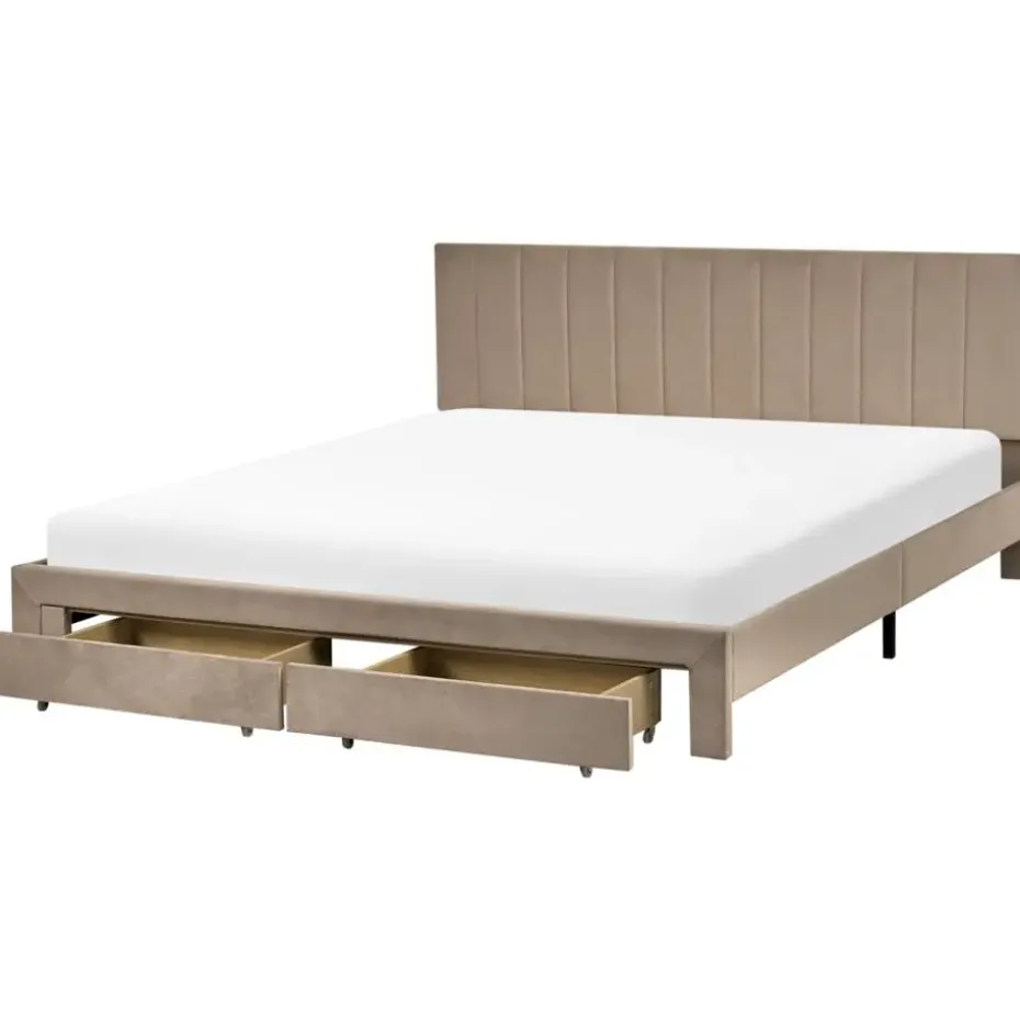 LONZAC - Bed met opbergruimte - Taupe - 180 x 200 cm - Fluweel