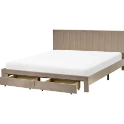 LONZAC - Bed met opbergruimte - Taupe - 180 x 200 cm - Fluweel