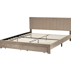 LONZAC - Bed met opbergruimte - Taupe - 180 x 200 cm - Fluweel