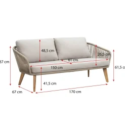 Loungebank Nant - wicker/acacia taupe - 87x170x67 cm - incl. kussens