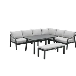 Lounge-diningset Monti - zwart - 7-persoons - aluminium