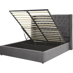 LUBBON - Bed met opbergruimte - Grijs - 160 x 200 cm - Fluweel