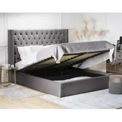LUBBON - Bed met opbergruimte - Grijs - 160 x 200 cm - Fluweel