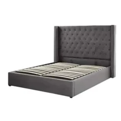 LUBBON - Bed met opbergruimte - Grijs - 160 x 200 cm - Fluweel
