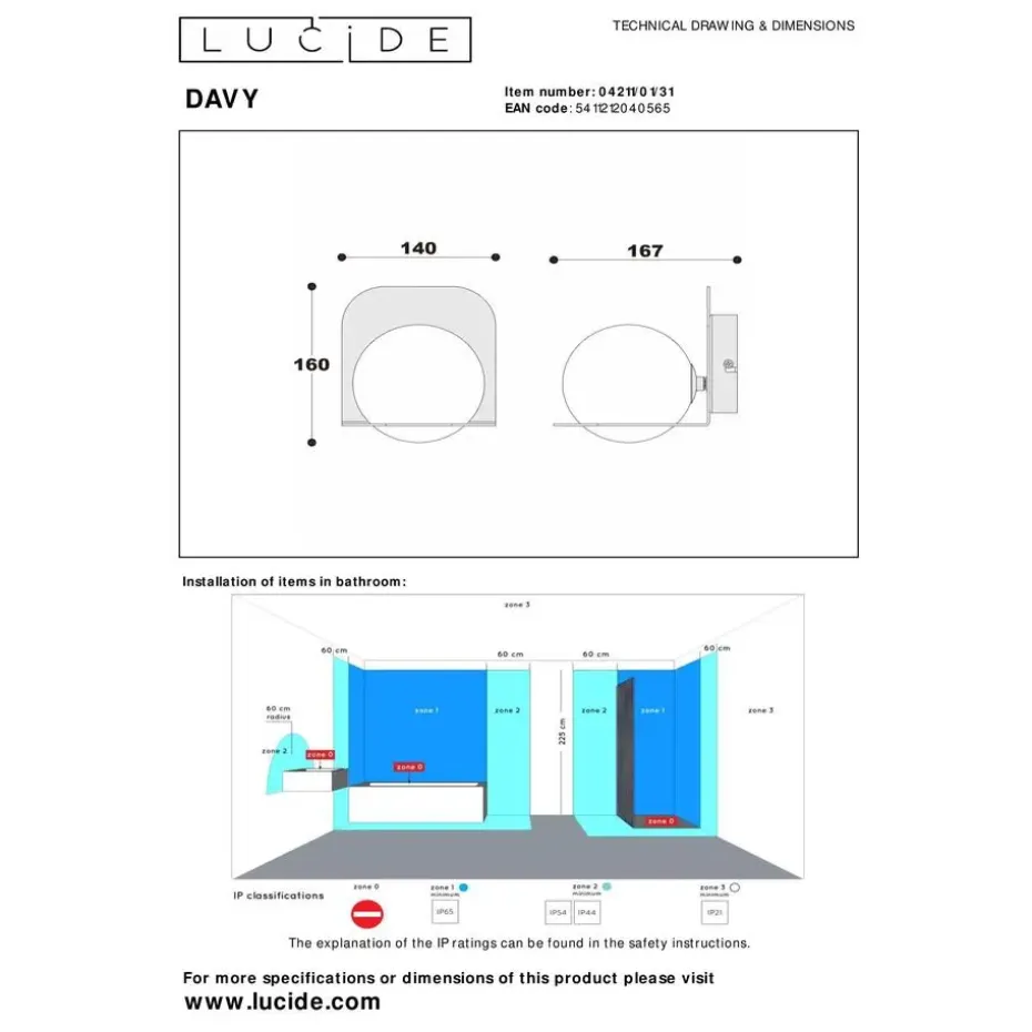 Lucide DAVY Wandlamp - Wit