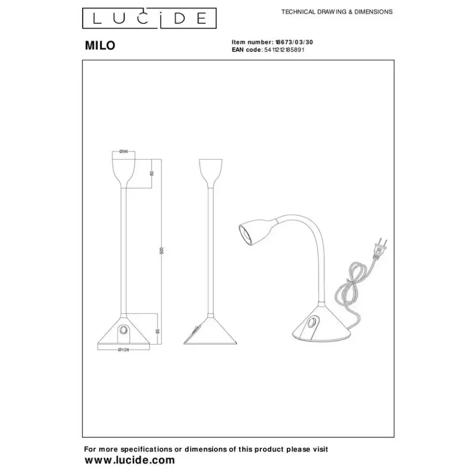 Lucide MILO Bureaulamp - Zwart