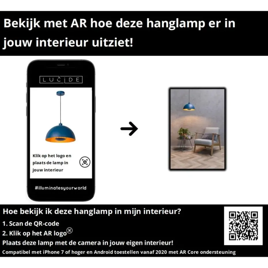 Lucide SIEMON Hanglamp - Blauw