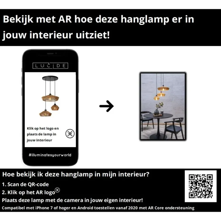 Lucide YUNKAI Hanglamp - Naturel