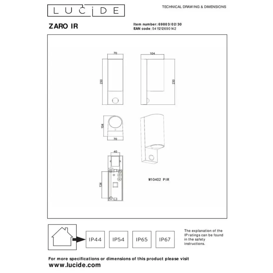 Lucide ZARO IR Wandspot - Zwart