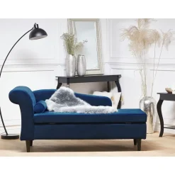 LUIRO - Chaise longue - Blauw - Linkerzijde - Fluweel