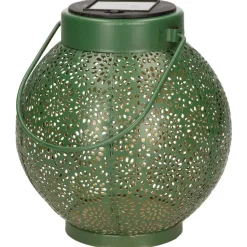 Lumineo Lantaarn - solar - groen - metaal - cirkel patroon - 16 cm