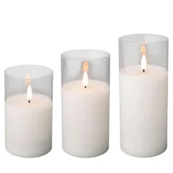 Lumineo LED stompkaarsen - 3x - wit- in glas - met timer