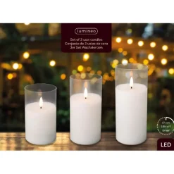 Lumineo LED stompkaarsen - 3x - wit- in glas - met timer