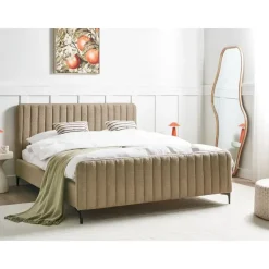 LUNAN - Tweepersoonsbed - Taupe - 160 x 200 cm - Bouclé