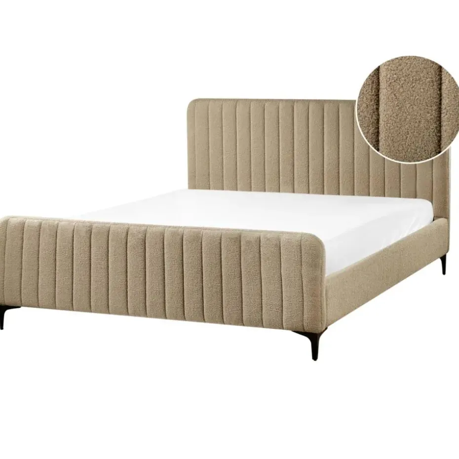 LUNAN - Tweepersoonsbed - Taupe - 160 x 200 cm - Bouclé