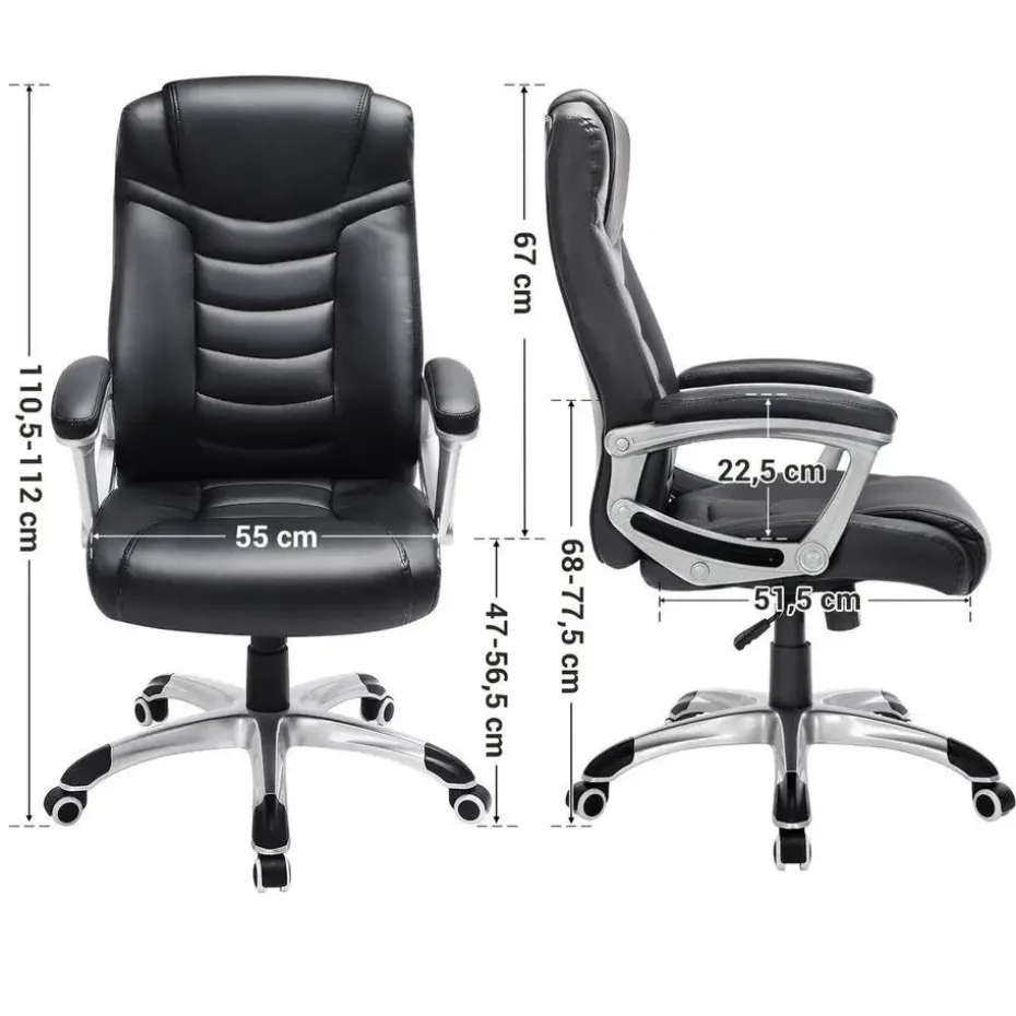 Luxe design manager bureaustoel - kunstleer - zware belasting - zwart