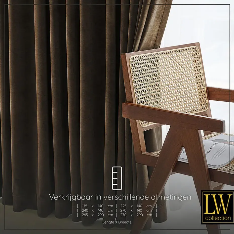 LW Collection Gordijnen bruin 245x290CM met haakjes Velvet 1 stuk