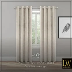 LW Collection Gordijnen Beige 245x290cm Velvet Kant en klaar 1 stuk