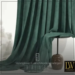 LW Collection Gordijnen Groen 270X140CM velvet kant en klaar 1 stuk
