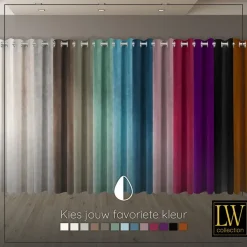 LW Collection Gordijnen Grijs 270x290cm Velvet Kant en klaar 1 stuk
