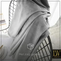LW Collection Gordijnen Grijs 270x290cm Velvet Kant en klaar 1 stuk