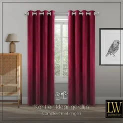LW Collection Gordijnen Rood 245x290cm Velvet Kant en klaar 1 stuk