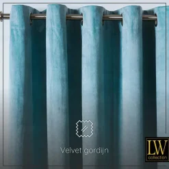 LW Collection Gordijnen Turquoise 245x290cm Velvet Kant en klaar 1 stuk