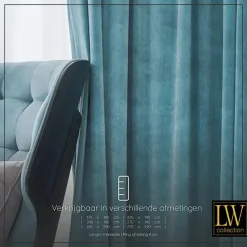LW Collection Gordijnen Turquoise 245x290cm Velvet Kant en klaar 1 stuk