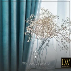 LW Collection Gordijnen Turquoise 245x290cm Velvet Kant en klaar 1 stuk