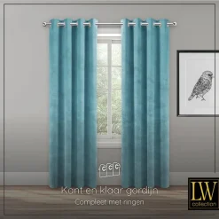 LW Collection Gordijnen Turquoise 270x290cm Velvet Kant en klaar 1 stuk