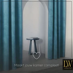 LW Collection Gordijnen Turquoise 270x290cm Velvet Kant en klaar 1 stuk