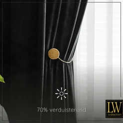 LW Collection Gordijnen Zwart 245x290cm Velvet Kant en klaar 1 stuk